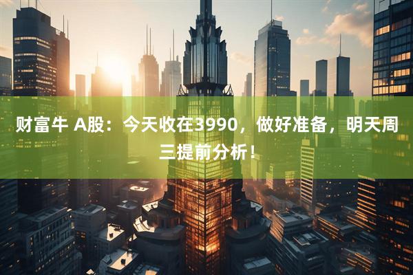 财富牛 A股：今天收在3990，做好准备，明天周三提前分析！